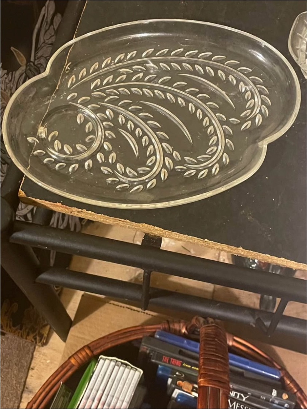 Etched Glass Divided Snack Tray with Built-In Dip  (Well have 3 if interested)